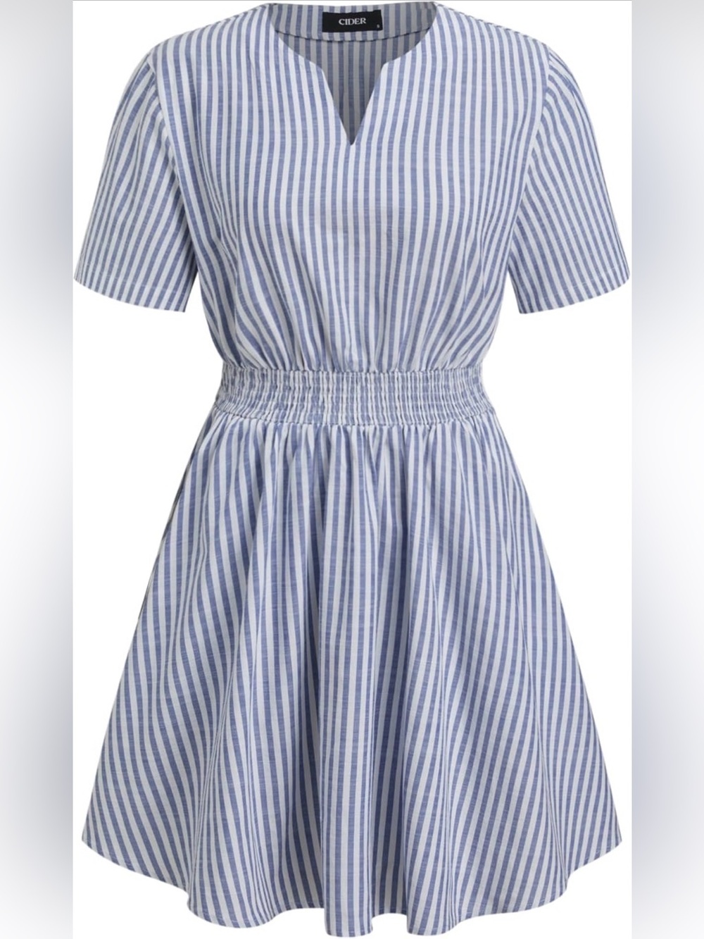 CIDER Womens Striped Dress Summer Casual Short Sleeve Mini Dress Elastic Waist